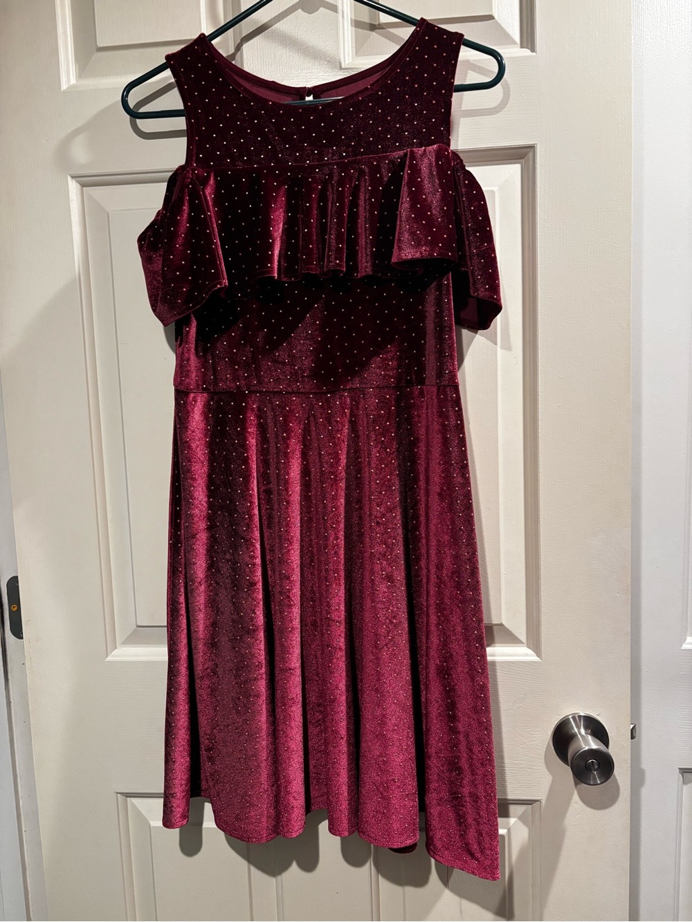 art class Burgundy Velvet Cold- Shoulder Dress